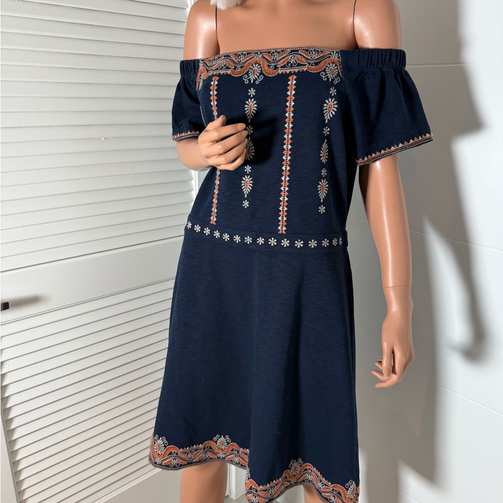 Tory Burch boho-inspired off-the-shoulder A-line dress navy large